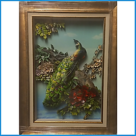 Tavus Kuşu Temalı Özel Tasarım 3D Kağıt Rölyef Tablo