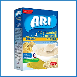 Arı Mama 12 Vitaminli 6 Mineralli Sütlü 7 Tahıllı Pirinçli Gece 250 gr