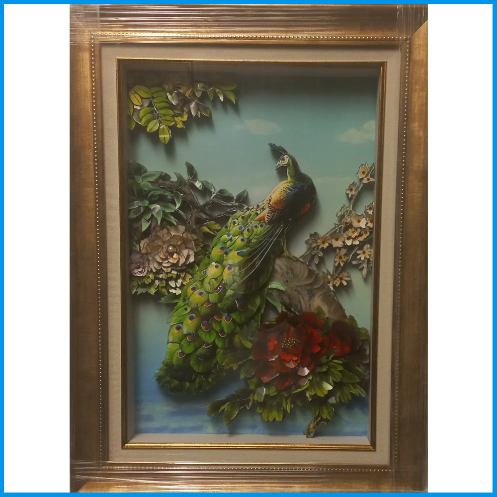 Tavus Kuşu Temalı Özel Tasarım 3D Kağıt Rölyef Tablo